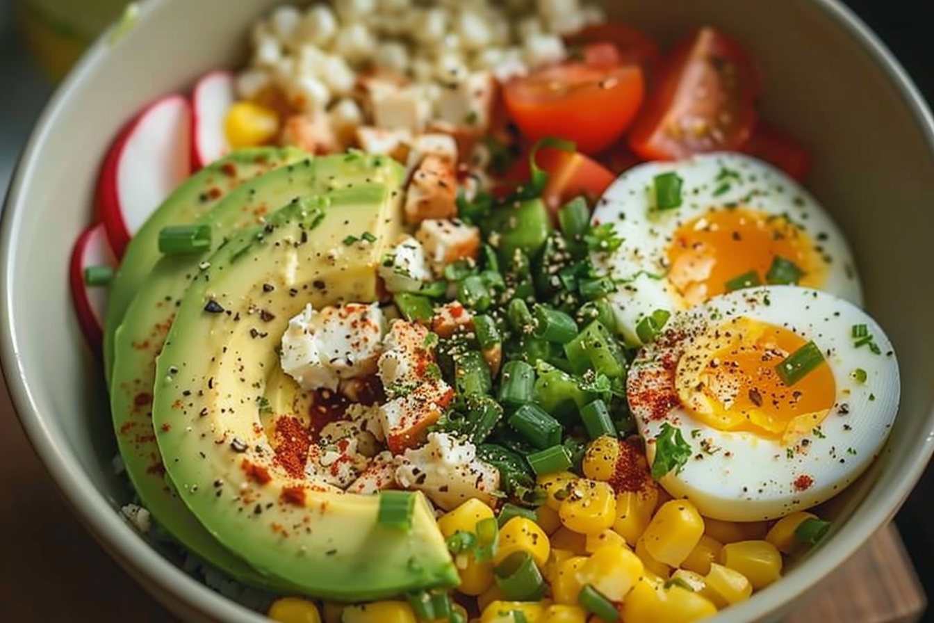 Egg Avocado and Corn Power Bowl