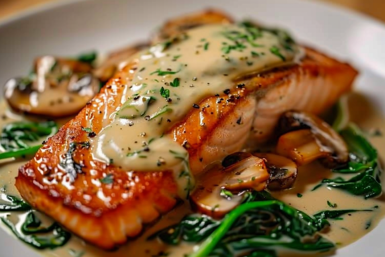 Creamy Garlic Butter Salmon with Spinach & Mushrooms