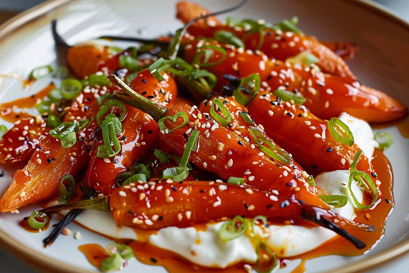 Swicy Gochujang & Honey Glazed Carrots on Savory Yogurt