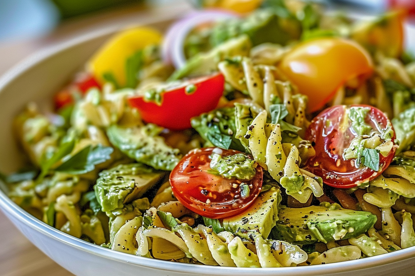 Mediterranean Creamy Avocado Pasta Salad
