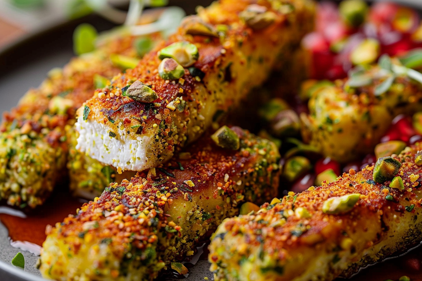 Jewelled Pistachio-Crusted Feta Sticks