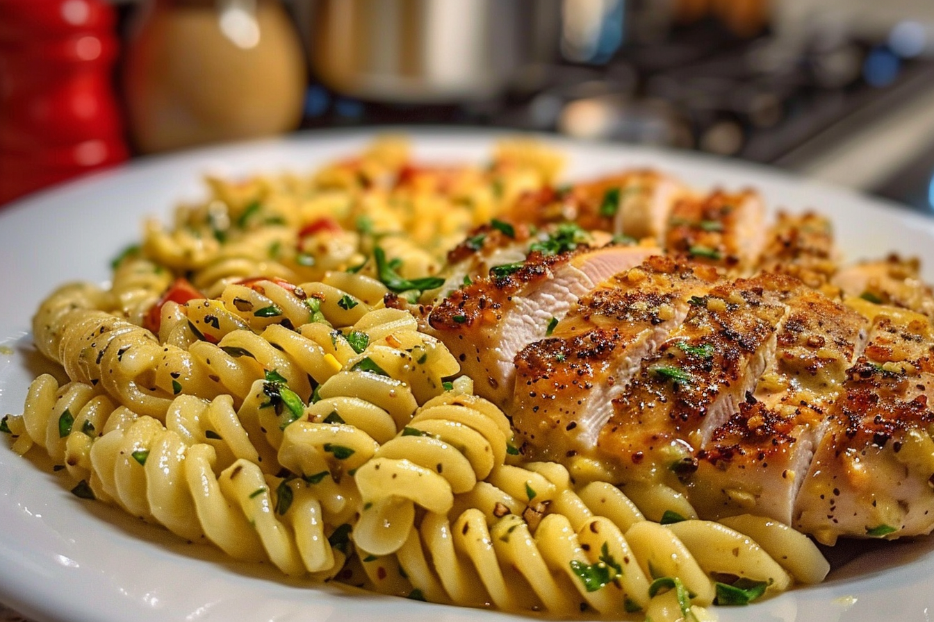 Creamy Garlic Parmesan Chicken With Cheesy Twisted Pasta