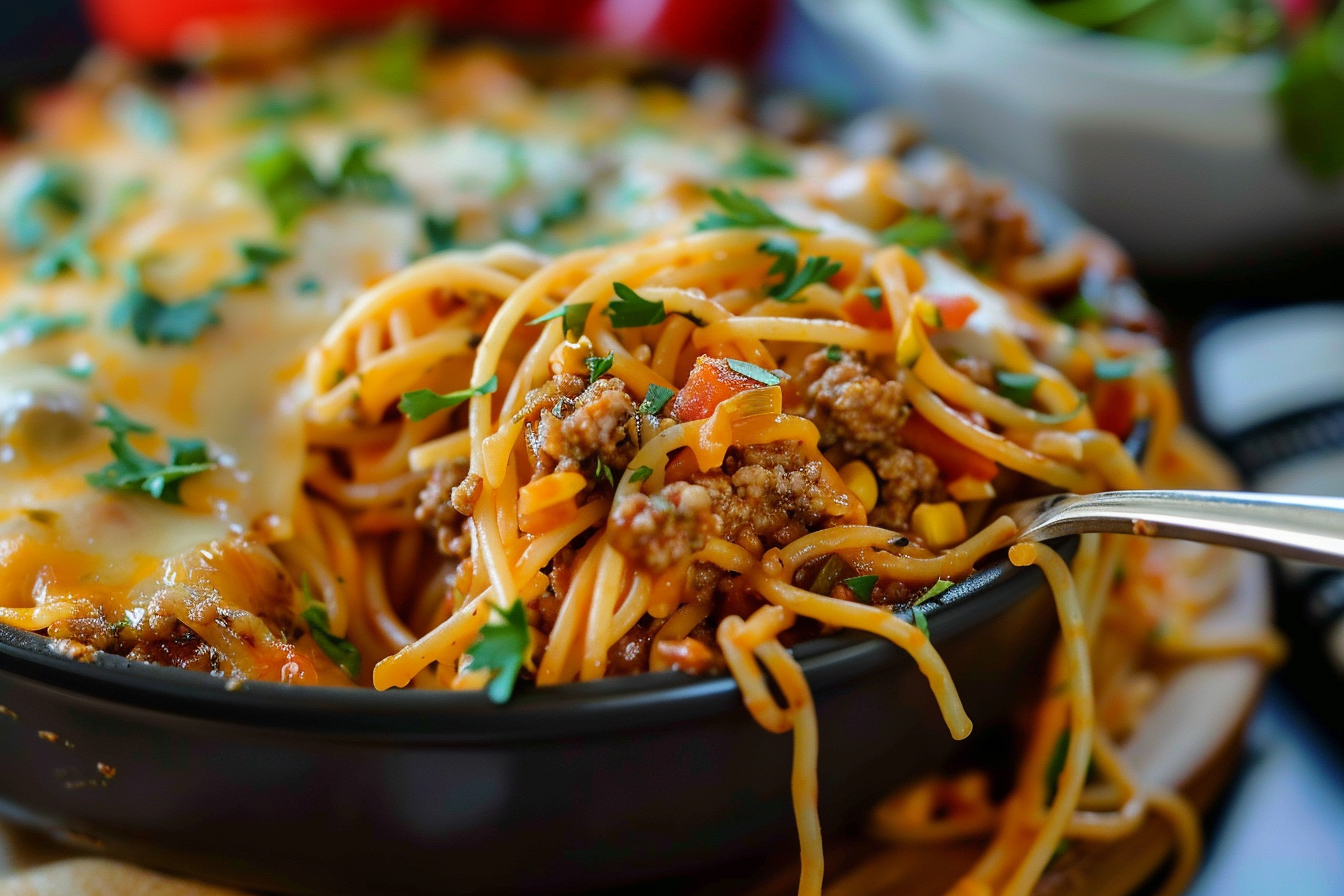 Cheesy Taco Spaghetti Bake