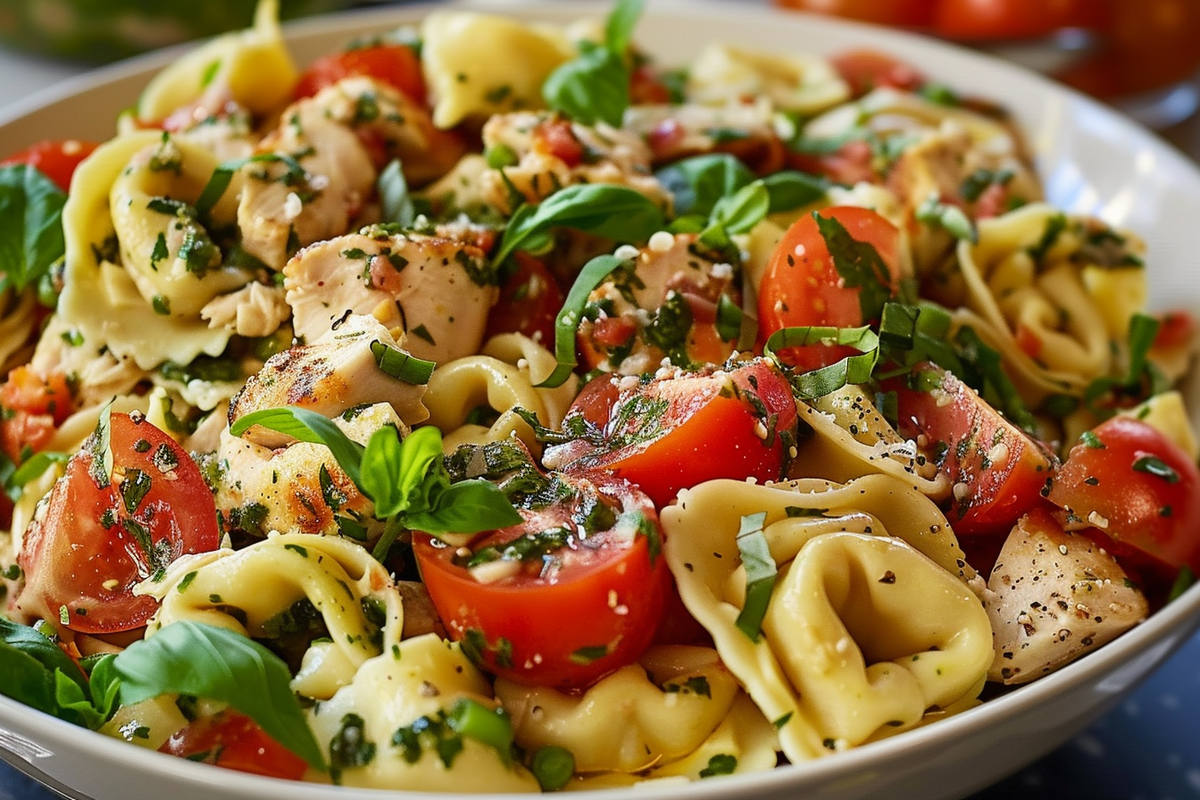 Easy Bruschetta Chicken Tortellini Pasta Salad