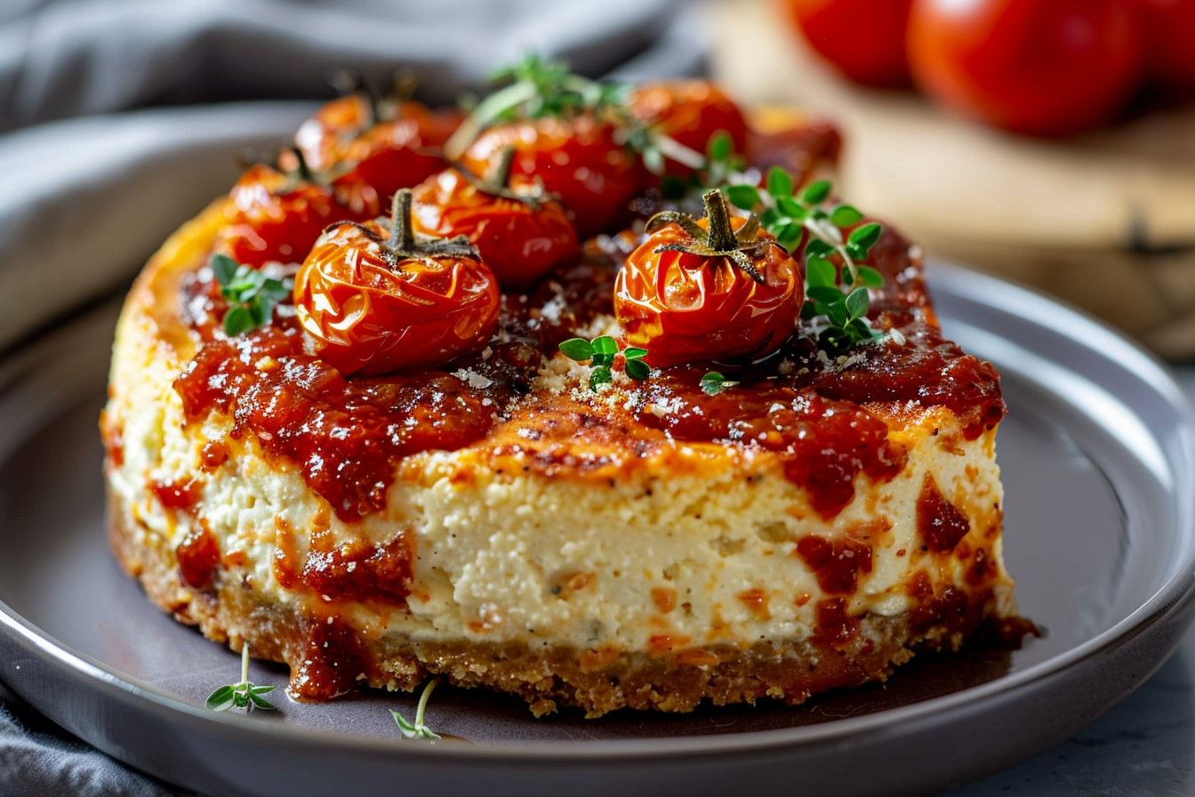 Savory Cheesecake with Roasted Tomato Jam & Parmesan Crust