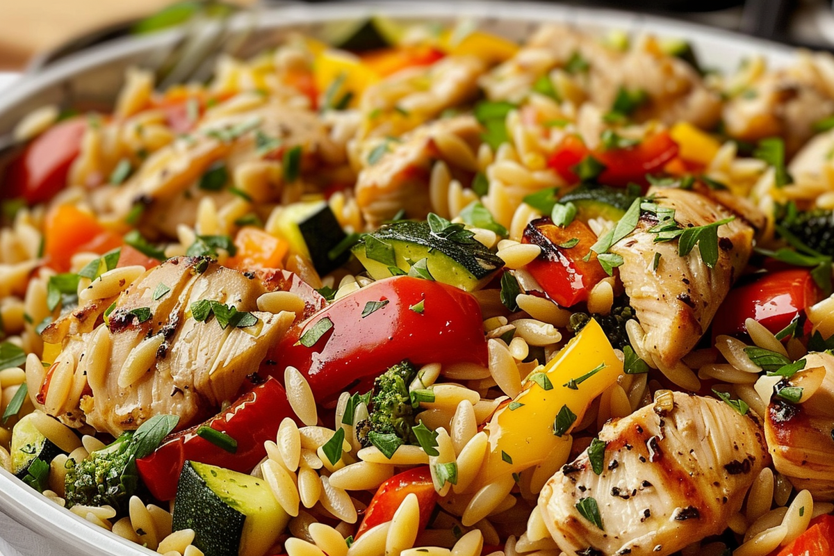 Healthy Lemon Chicken & Veggie Orzo Stir Fry