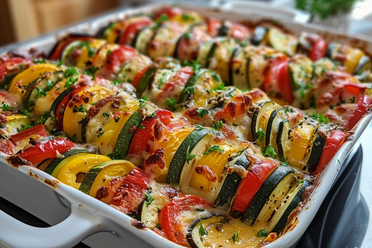 Loaded Zucchini Squash Eggplant & Bell Pepper Bake