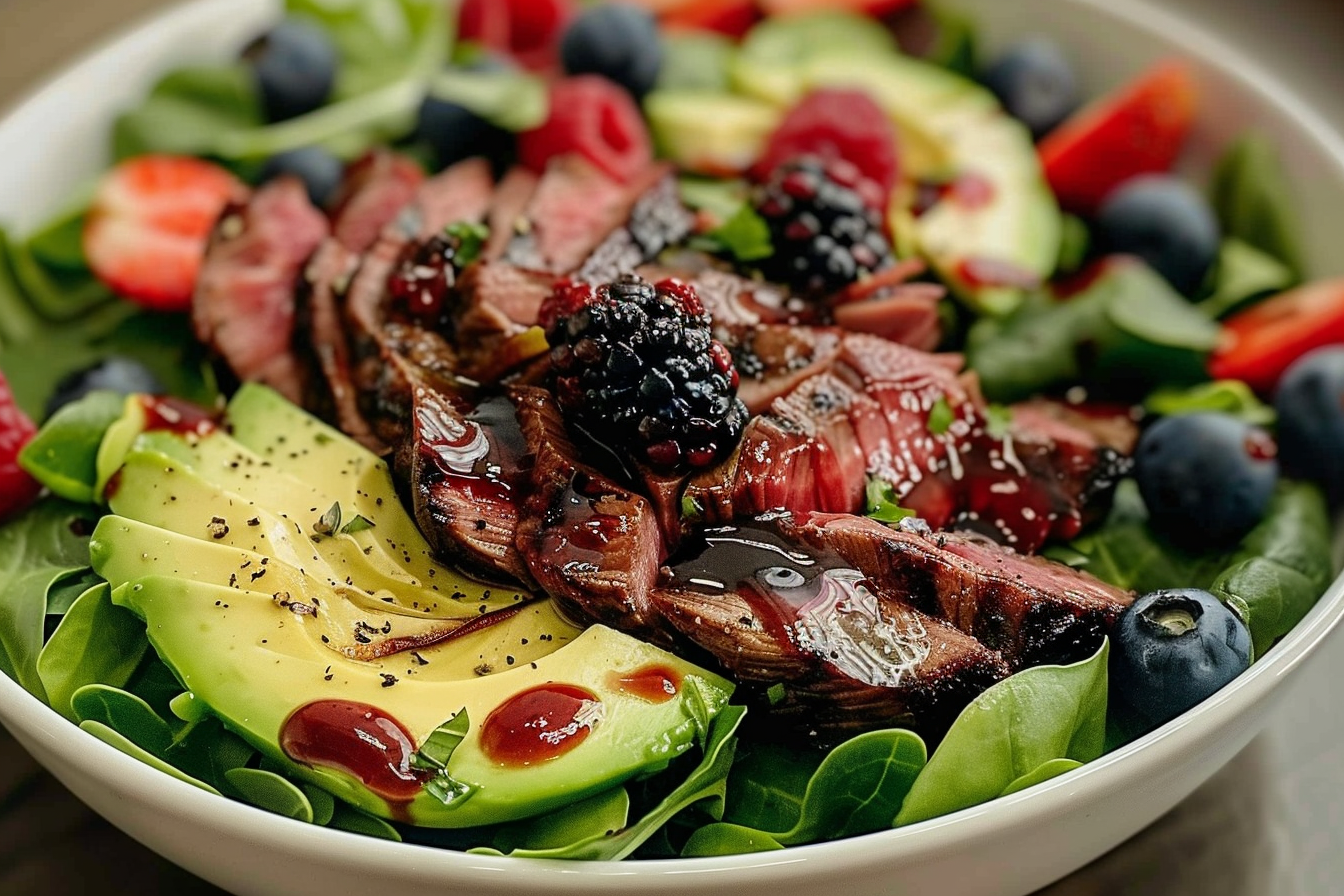 Grilled Steak Salad with Avocado & Berries