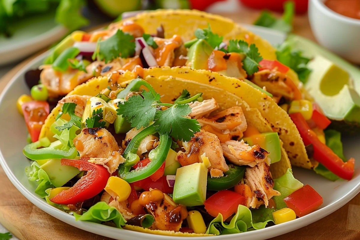 Crunchy Taco Chicken Salad in Shells with Avocado & Peppers