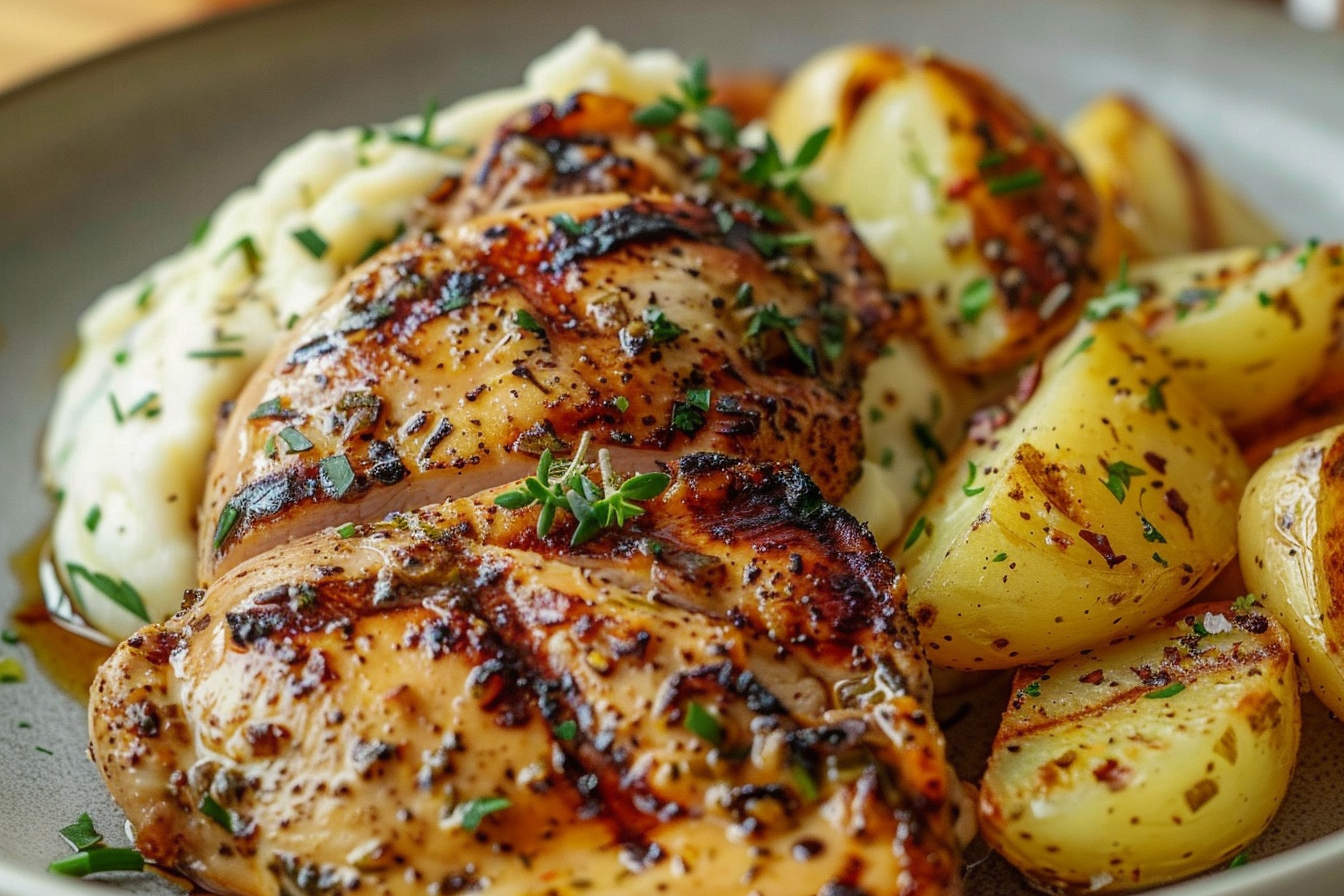 Ultimate Grilled Chicken with Creamy Garlic Mash & Herb Potatoes
