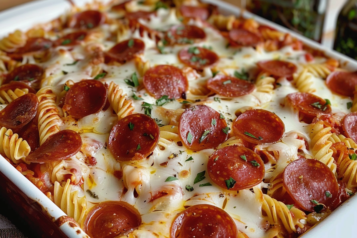 Cheese Pasta Pepperoni Pizza Casserole