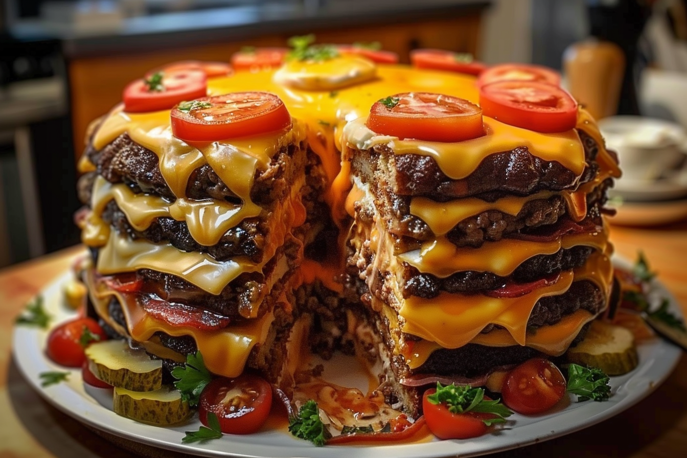 Layered Cheeseburger Cake