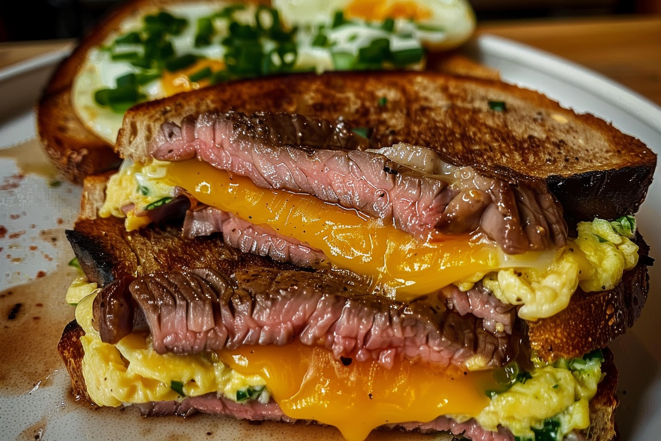 Steak & Cheese Egg Toasted Rye Breakfast Sandwich