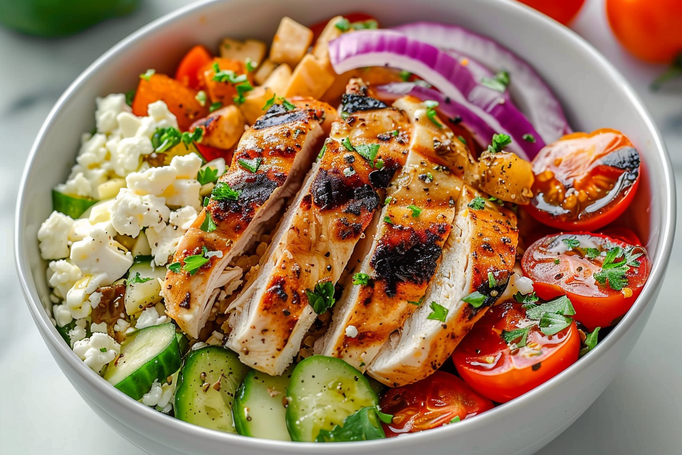 Easy Greek Chicken Cottage Cheese Bowl