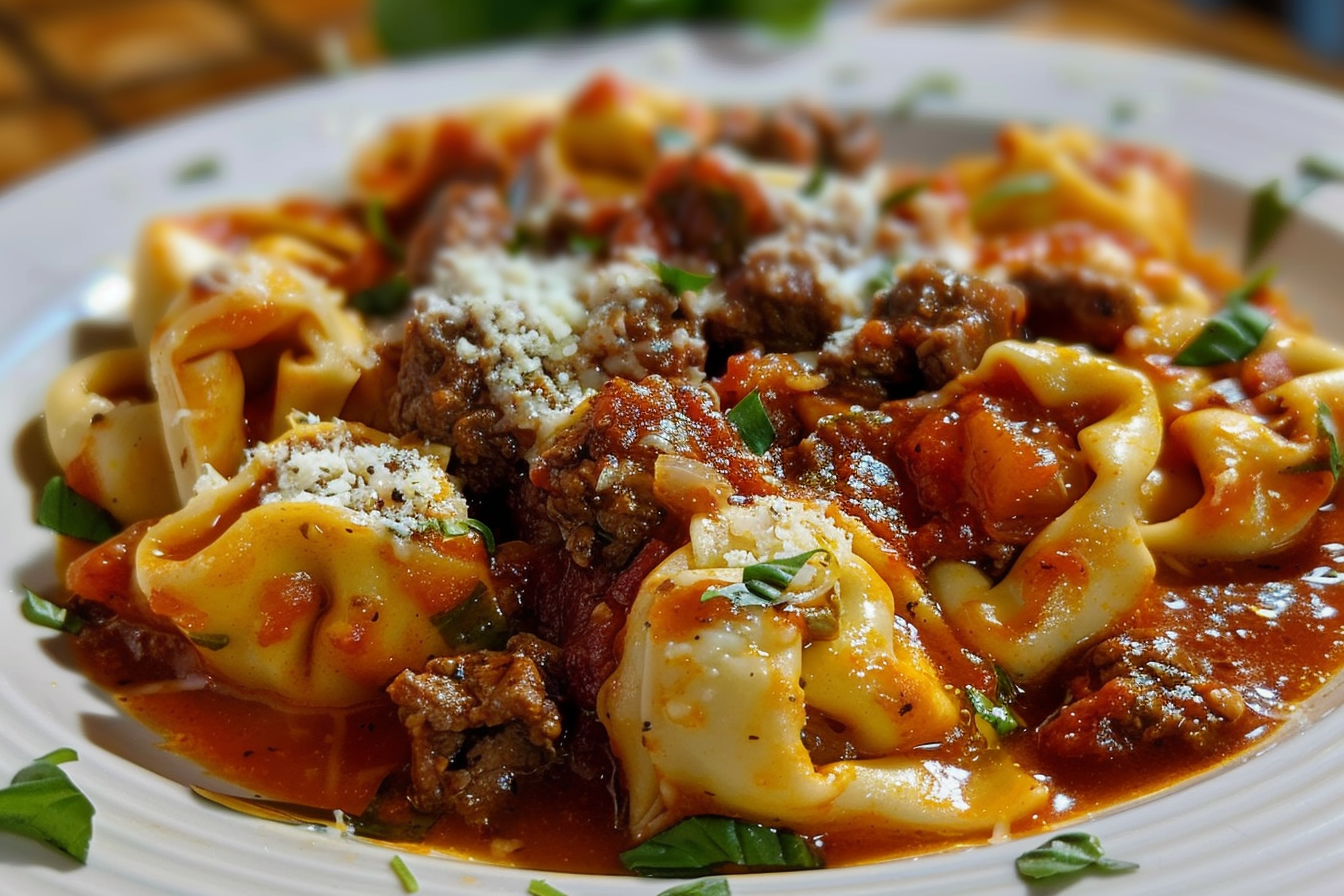 Cheesy Velveeta Tortellini with Italian Beef Marinara