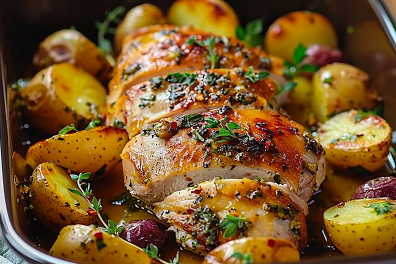 Epic Garlic Herb Roasted Chicken with Baby Potatoes