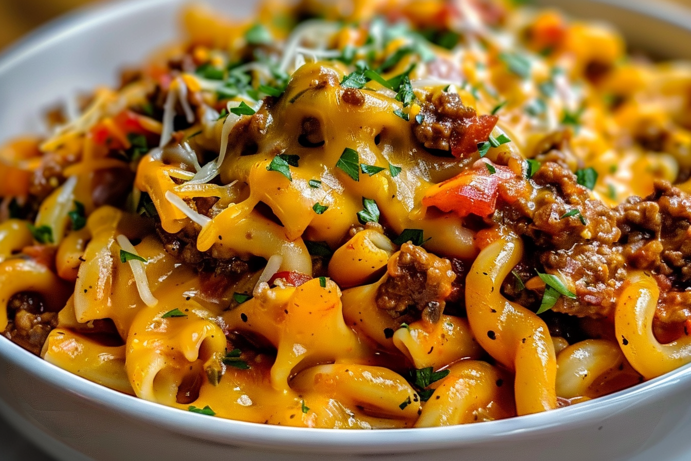 One Pot Cajun Beef and Cheddar Pasta