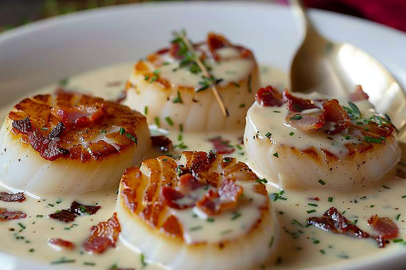 Scallops with Bacon Cream Sauce
