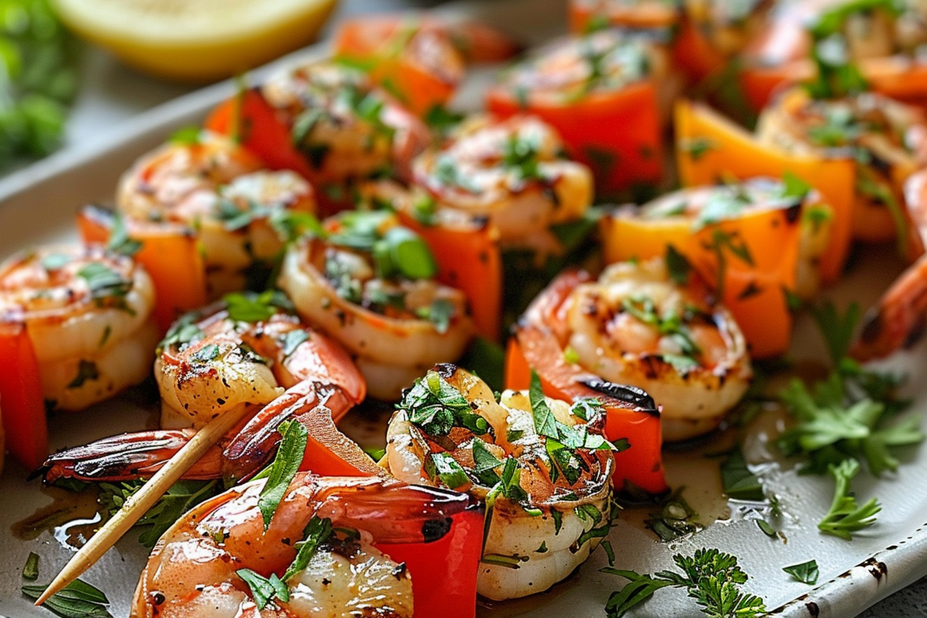 Mediterranean Shrimp Skewers and Herbs