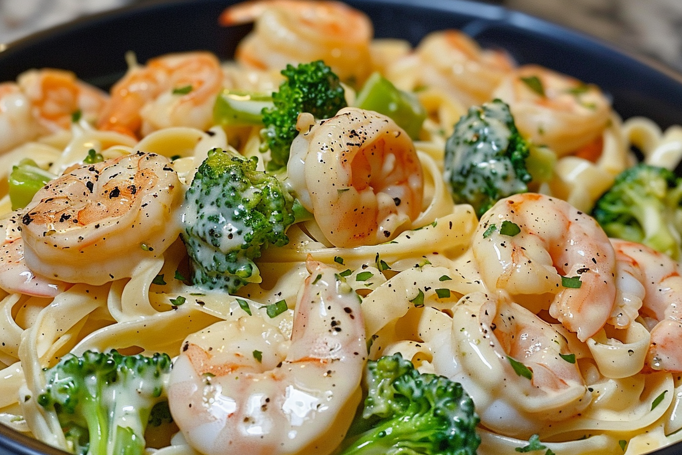 Creamy Shrimp and Broccoli Alfredo Pasta