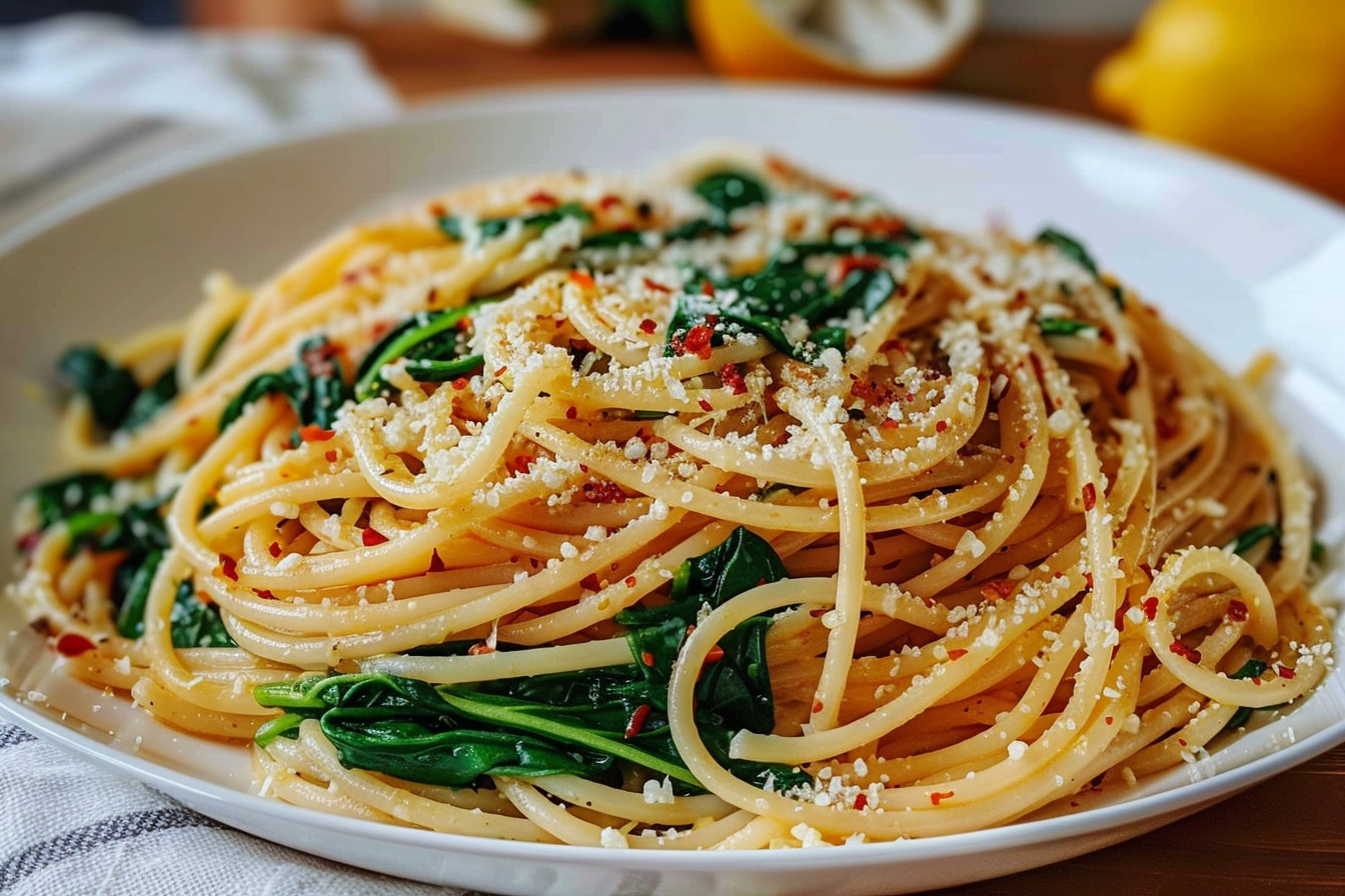 Spaghetti with Garlic & Spinach