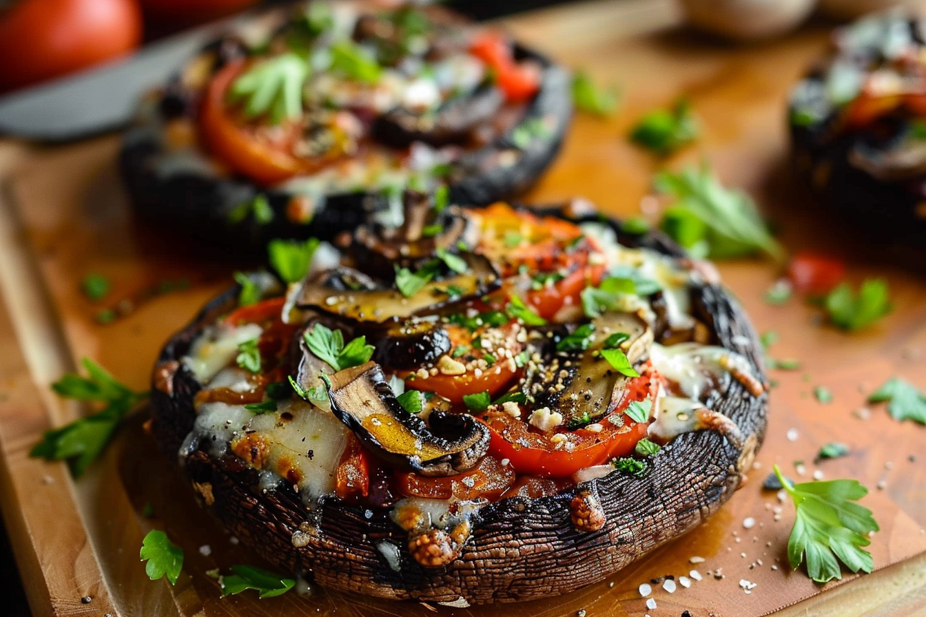 Mediterranean-Style Portobello Mushroom Pizzas