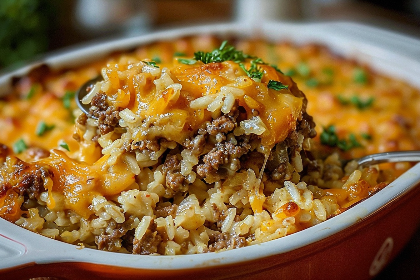 Cheesy Ground Beef Rice Casserole